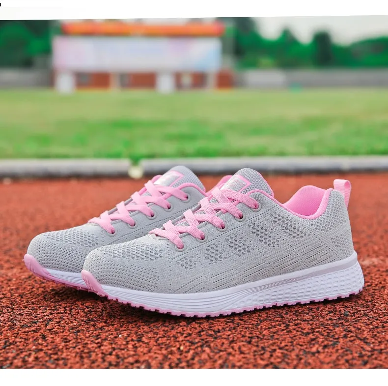 Women Breathable Walking Mesh Lace Up Flat Sneakers Tenis Feminino Vulcanized Shoes