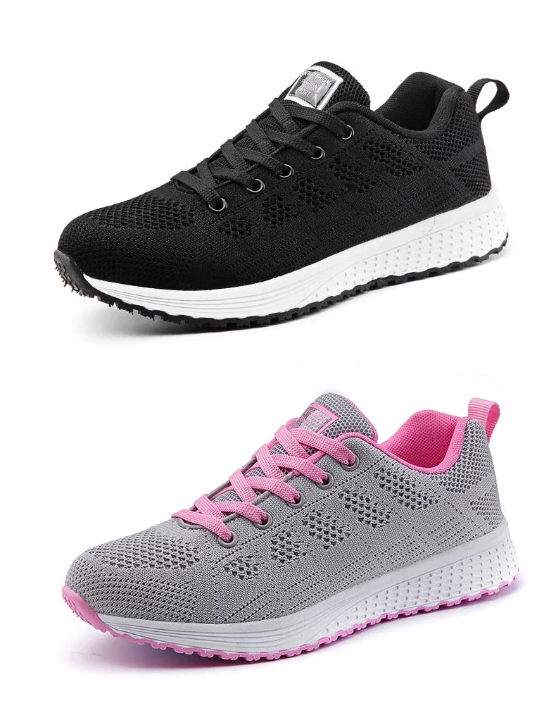 Women Breathable Walking Mesh Lace Up Flat Sneakers Tenis Feminino Vulcanized Shoes